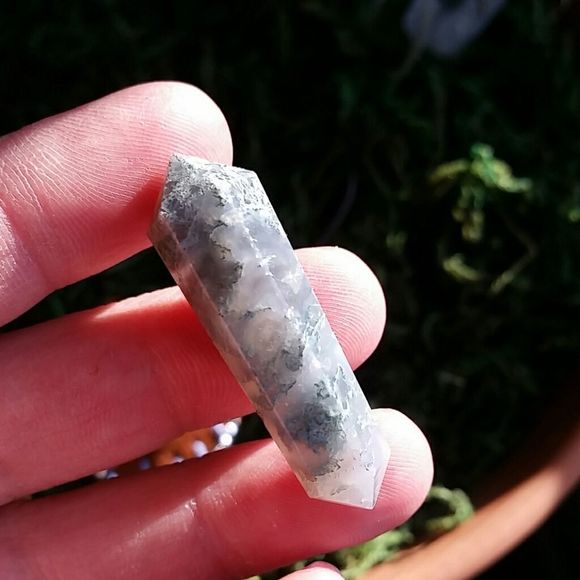 Leather Mini Mojo Bag Necklace by Rust Belt Raised Moss Agate Necklace - Picture 9 of 16